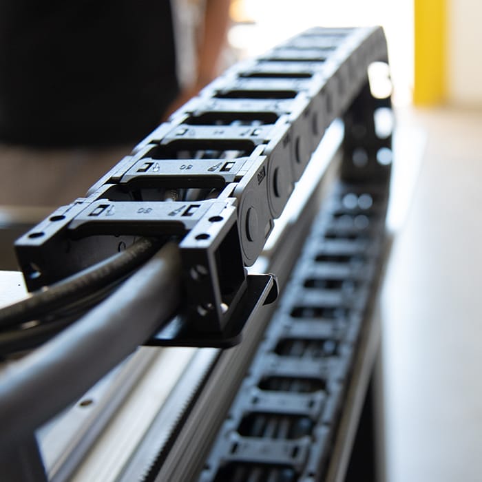 Cable track and automation wiring on one of our automated plasma tables